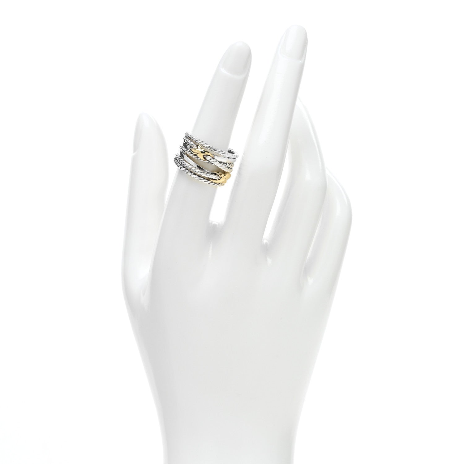 David Yurman Sterling Silver 18K Yellow Gold Double X Crossover Ring 53 6.5 2 of 4