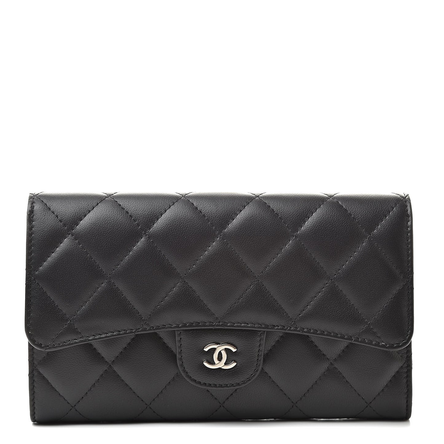 Lambskin Quilted Large Flap Wallet Black