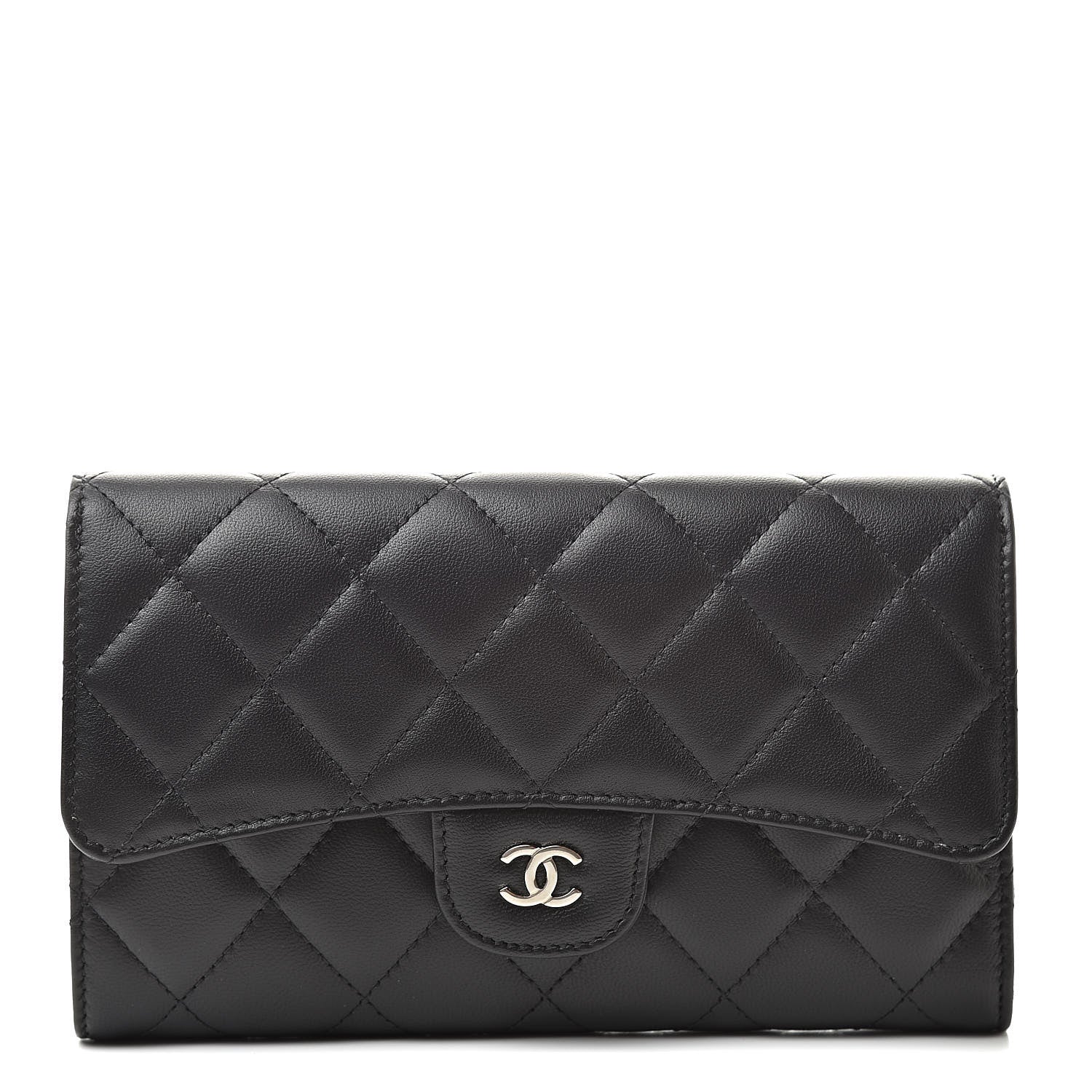 Chanel Lambskin Quilted Large Flap Wallet Black 1 of 10