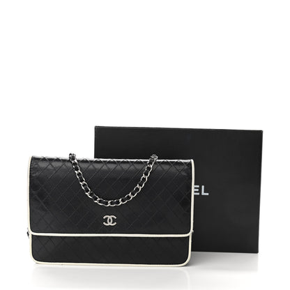 Chanel Grained Calfskin Diamond Stitched Wallet On Chain WOC Dark Navy White 14 of 14