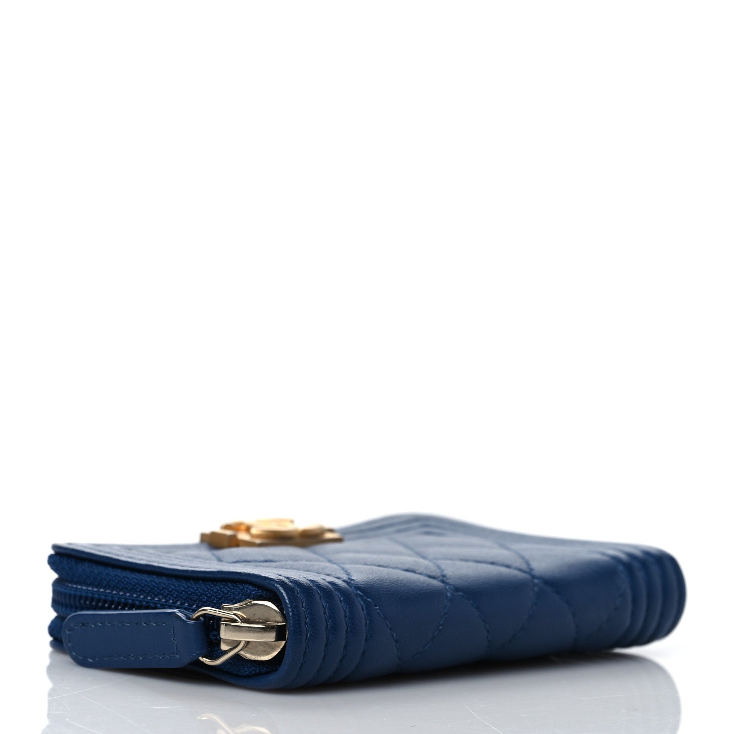 Chanel Lambskin Quilted Boy Zip Around Coin Purse Wallet Blue 4 of 8