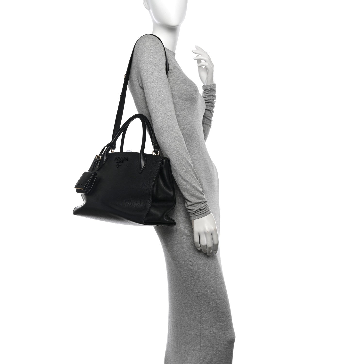 Prada Saffiano Cuir Calfskin Medium Monochrome Top Handle Tote Black 2 of 11