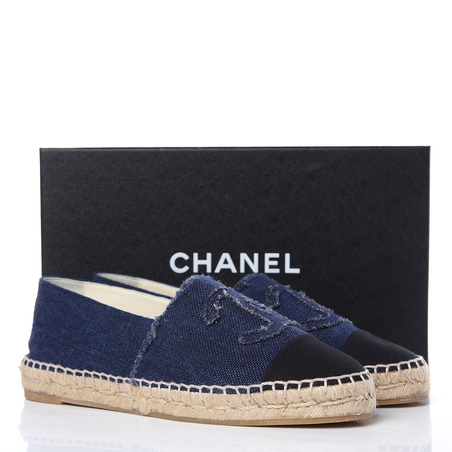 Chanel Denim Toile CC Espadrilles 39 Navy Black 10 of 10