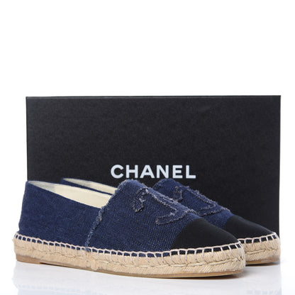 Chanel Denim Toile CC Espadrilles 39 Navy Black 10 of 10