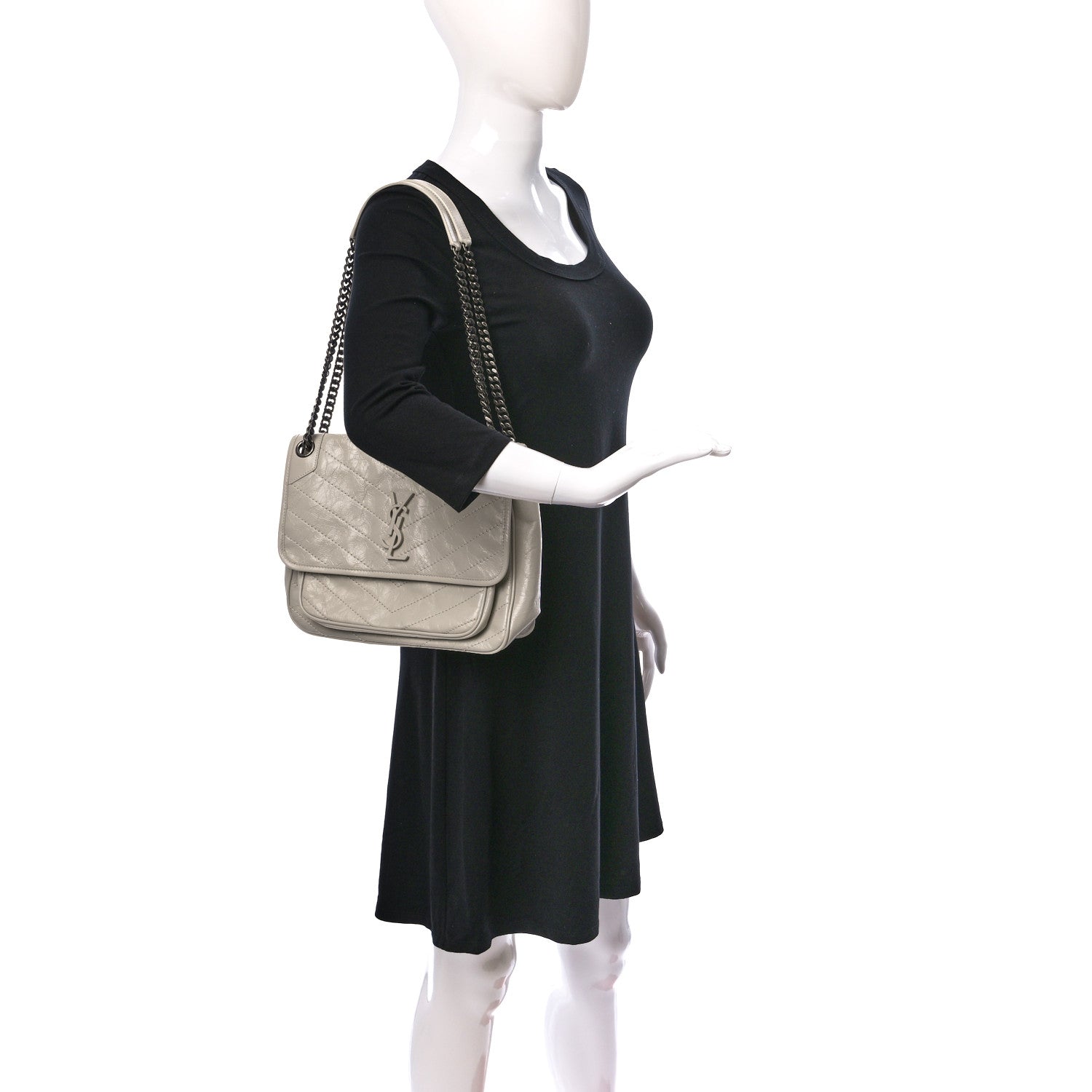 Saint Laurent Crinkled Calfskin Matelasse Monogram Medium Niki Chain Satchel Crema Soft 2 of 10