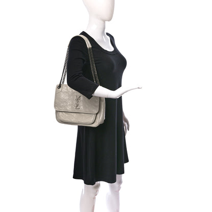 Saint Laurent Crinkled Calfskin Matelasse Monogram Medium Niki Chain Satchel Crema Soft 2 of 10