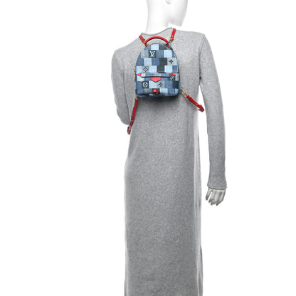 Louis Vuitton Denim Damier Monogram Patchwork Palm Springs Backpack Mini Blue Rouge 2 of 9