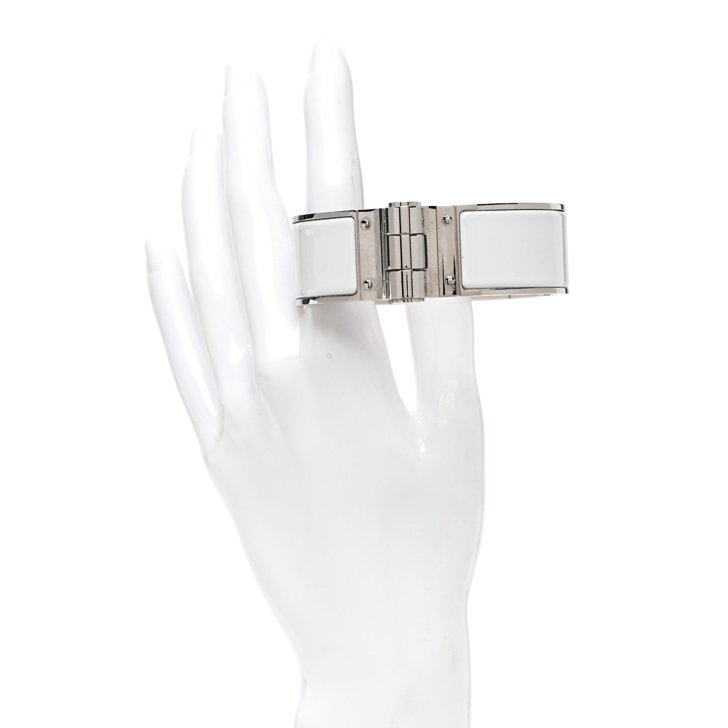 Hermes Enamel Charniere Uni Wide Hinged Bracelet L White 2 of 4