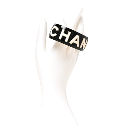 Chanel Metal Enamel Wide Chanel Logo Cuff Bracelet M Black White 2 of 4