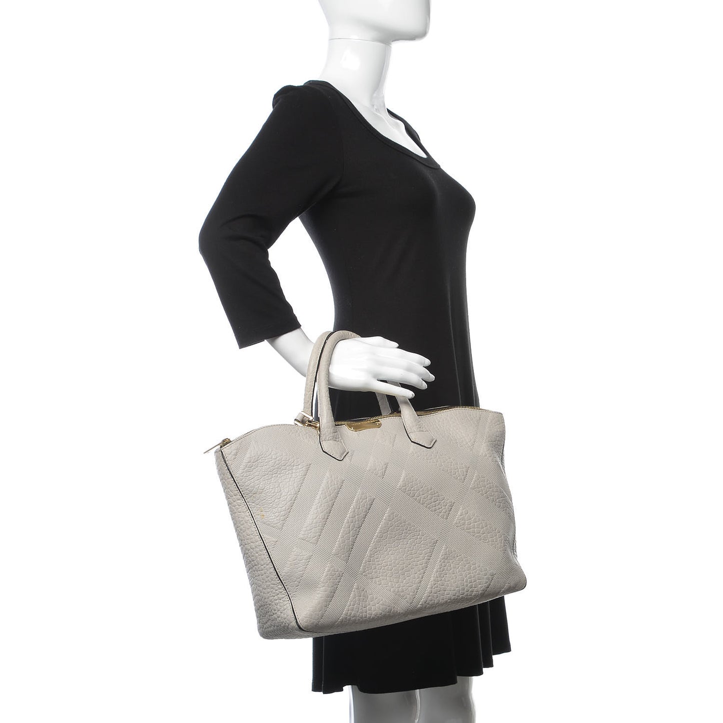 Heritage Grain Check Embossed Medium Dewsbury Tote Stone White