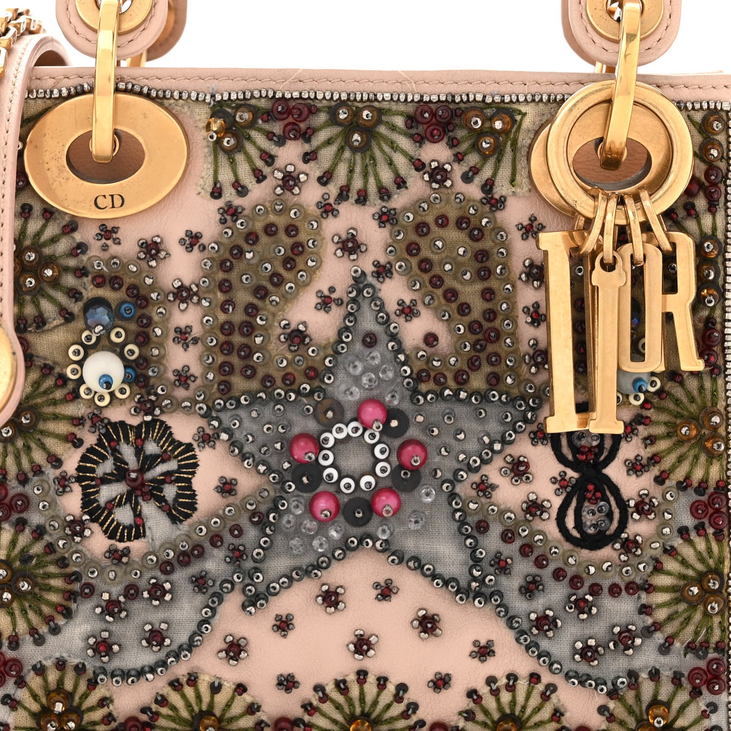 Christian Dior Calfskin Beaded Mini Lady Dior Beige Multicolor 8 of 12