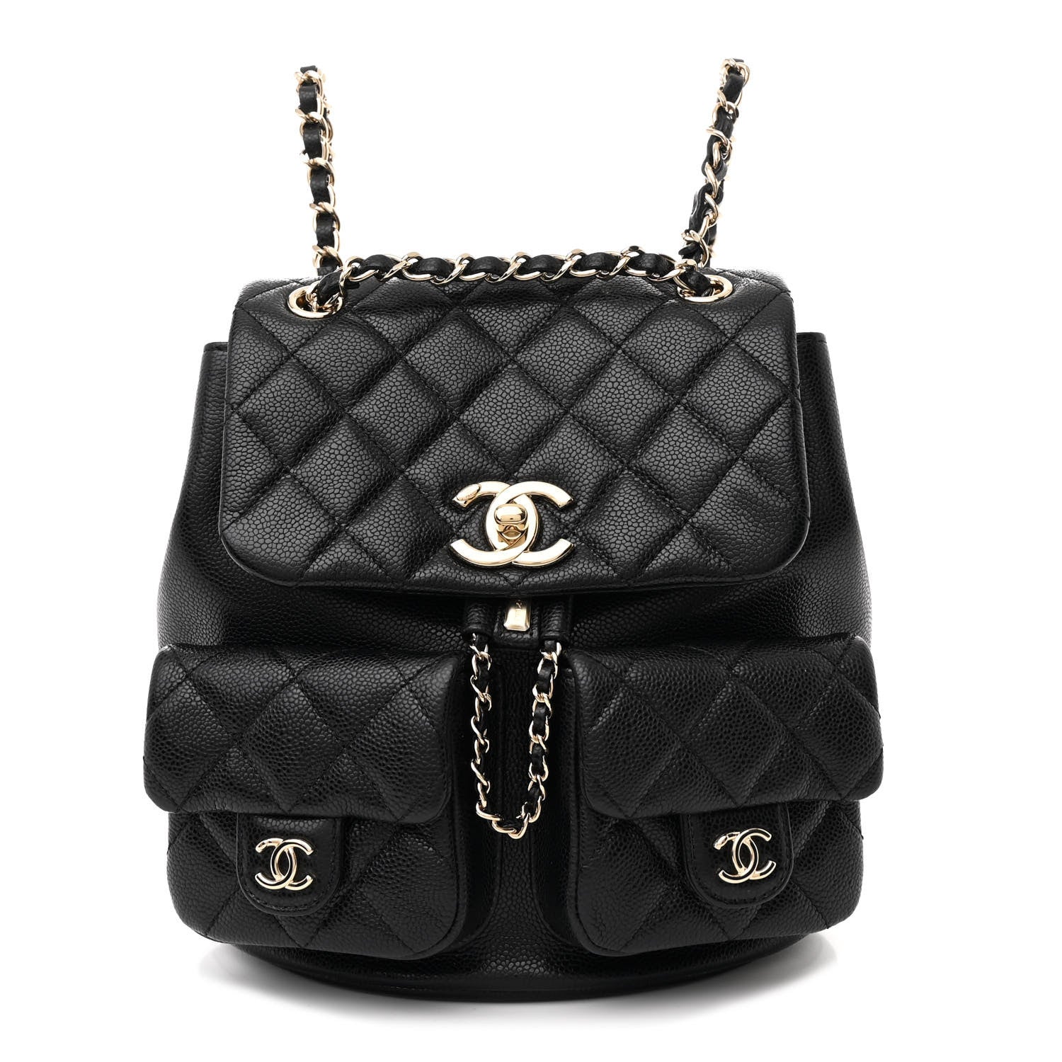 Chanel Shiny Caviar Quilted Medium Duma Pockets Drawstring Backpack Black 1 of 11