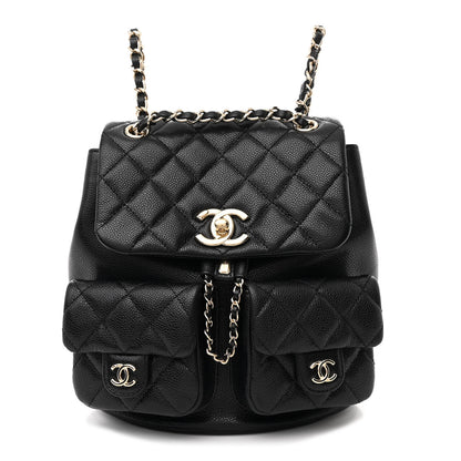 Chanel Shiny Caviar Quilted Medium Duma Pockets Drawstring Backpack Black 1 of 11