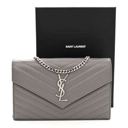 Saint Laurent Grain De Poudre Matelasse Chevron Monogram Chain Wallet Fog 11 of 11
