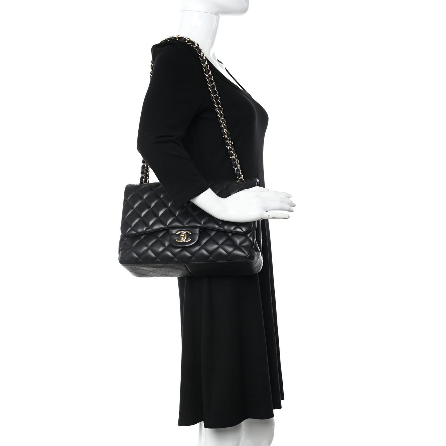 Lambskin Quilted Jumbo Double Flap Black