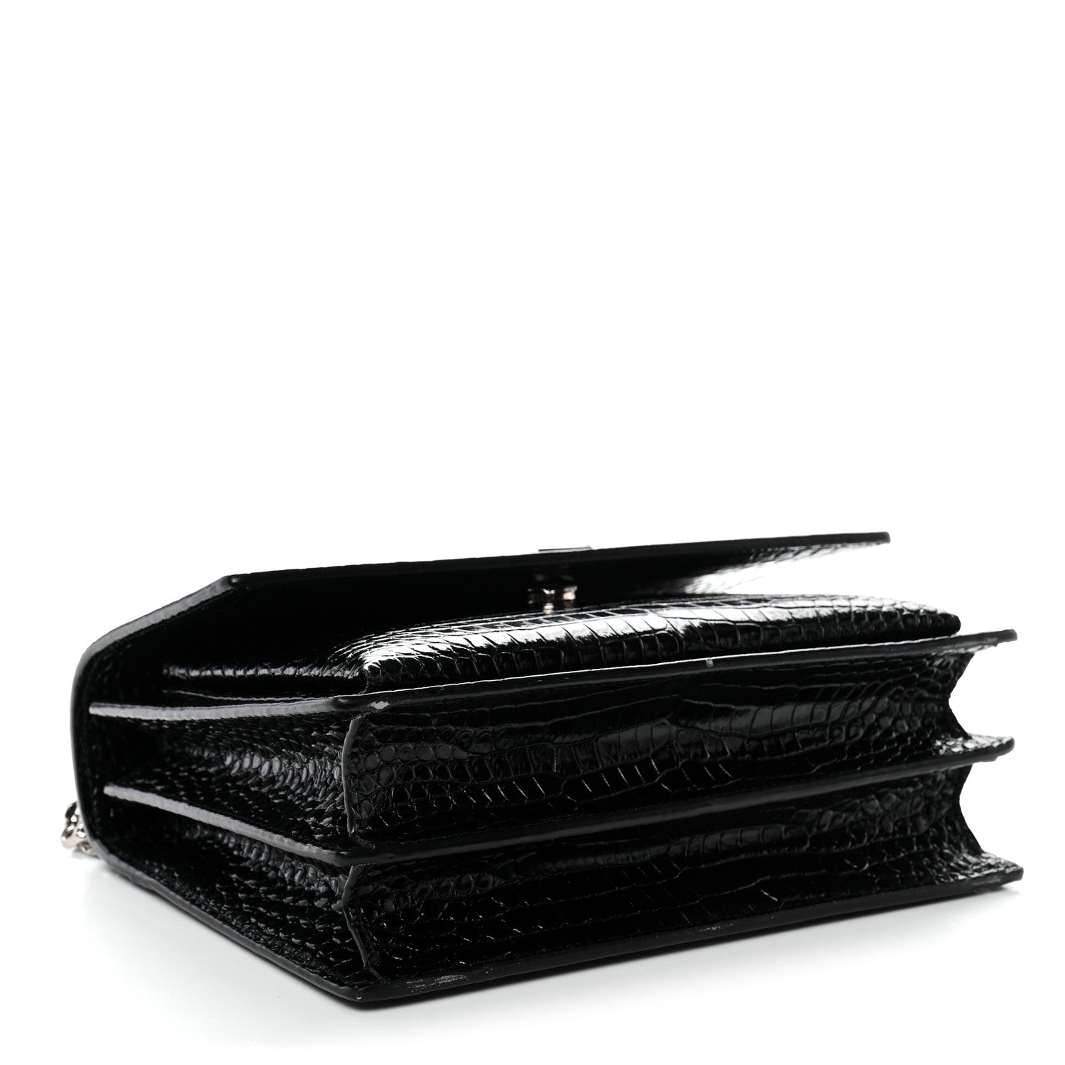 Saint Laurent Calfskin Crocodile Embossed Medium Monogram Sunset Black 4 of 13