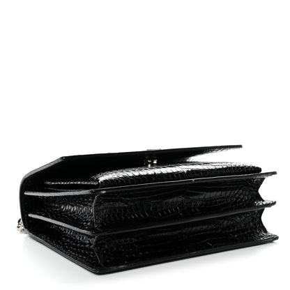 Saint Laurent Calfskin Crocodile Embossed Medium Monogram Sunset Black 4 of 13
