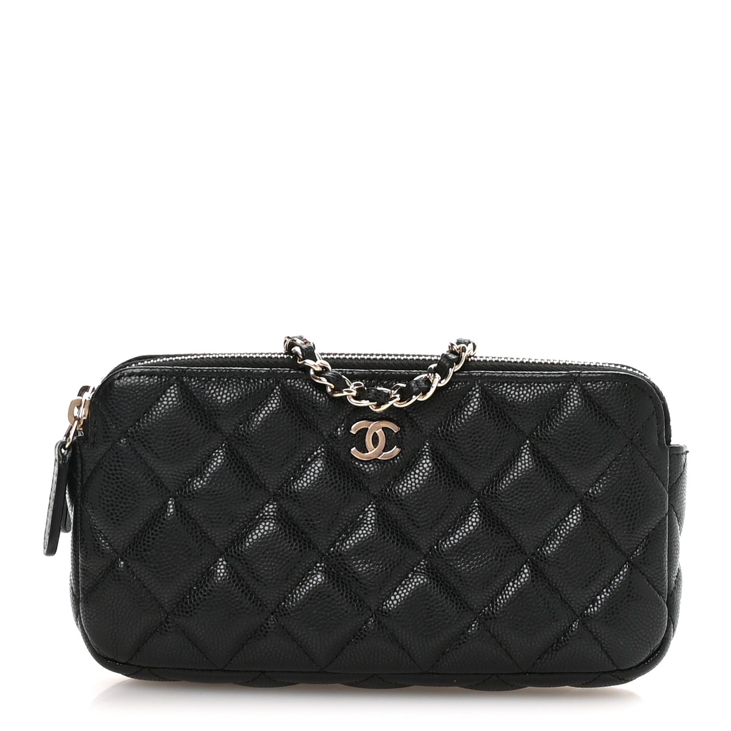 Caviar Quilted Small Clutch With Chain Black