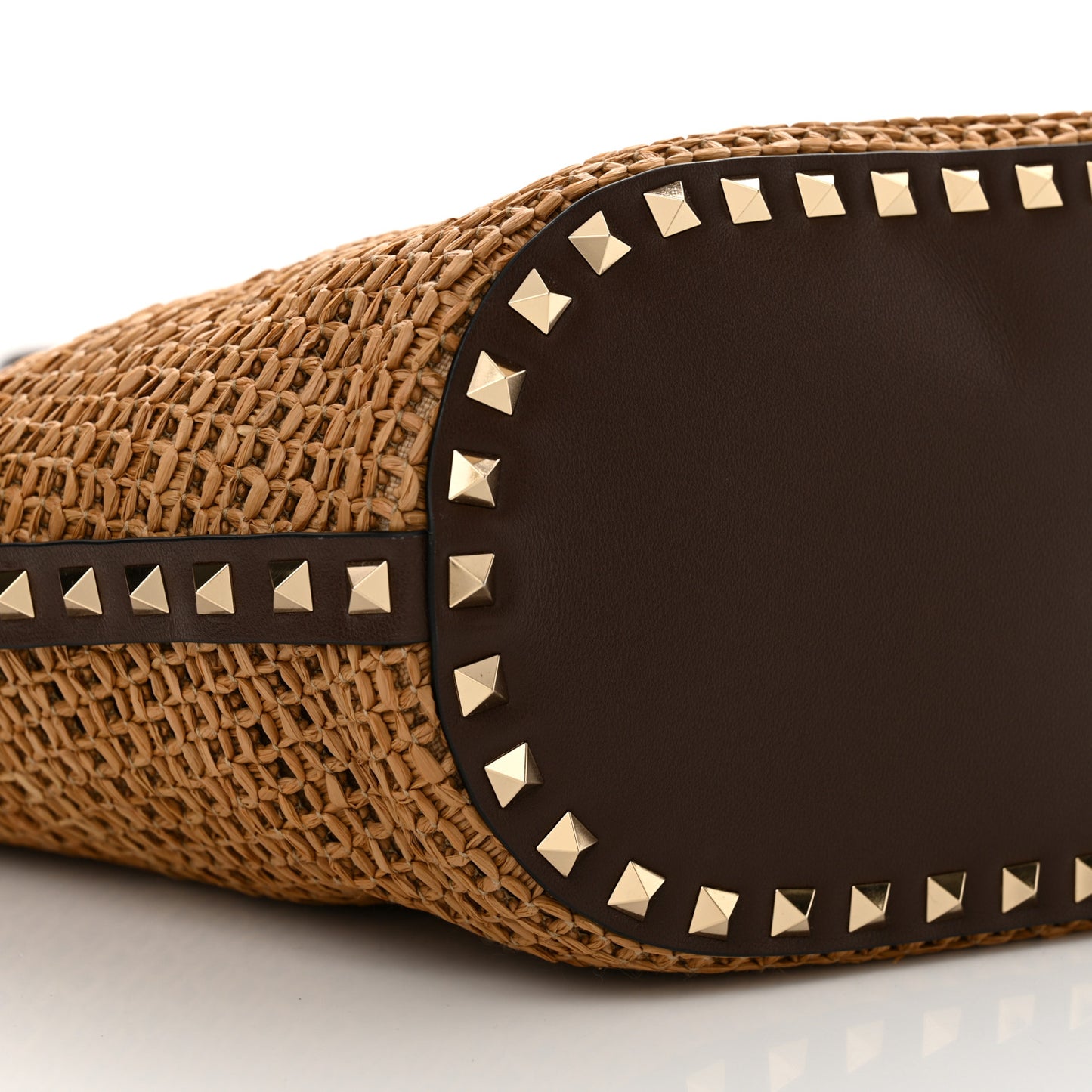 Synthetic Raffia Calfskin Rockstud Garden Tote Bag Tobacco Cacao