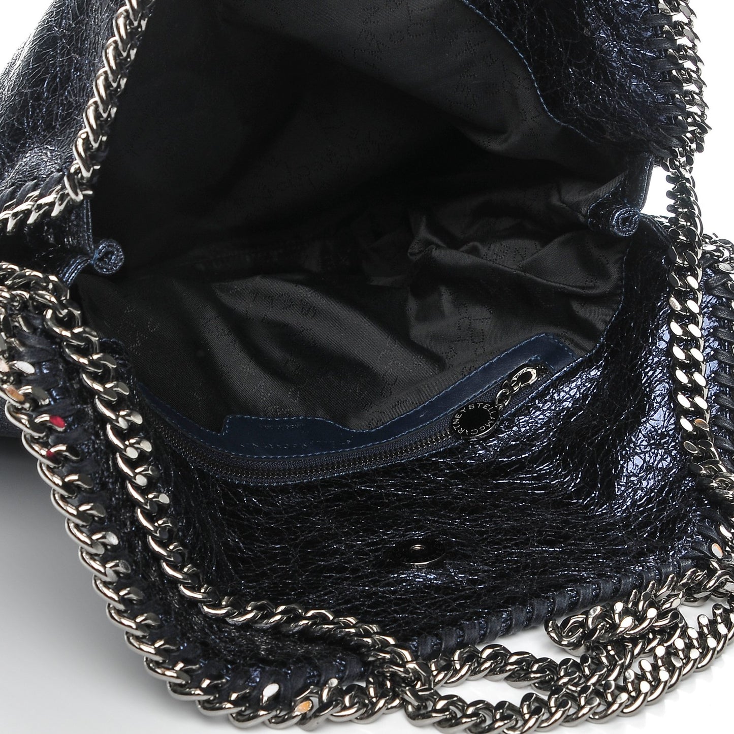Metallic Crackle Small Falabella Fold Over Tote Navy