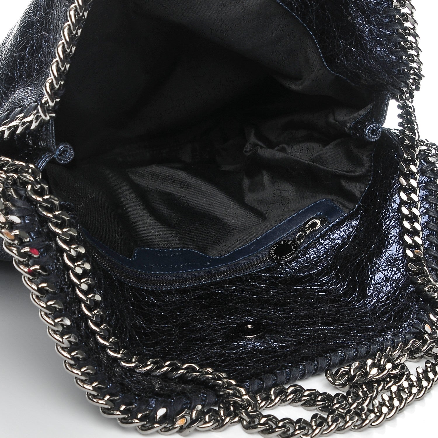 Stella McCartney Metallic Crackle Small Falabella Fold Over Tote Navy 5 of 6