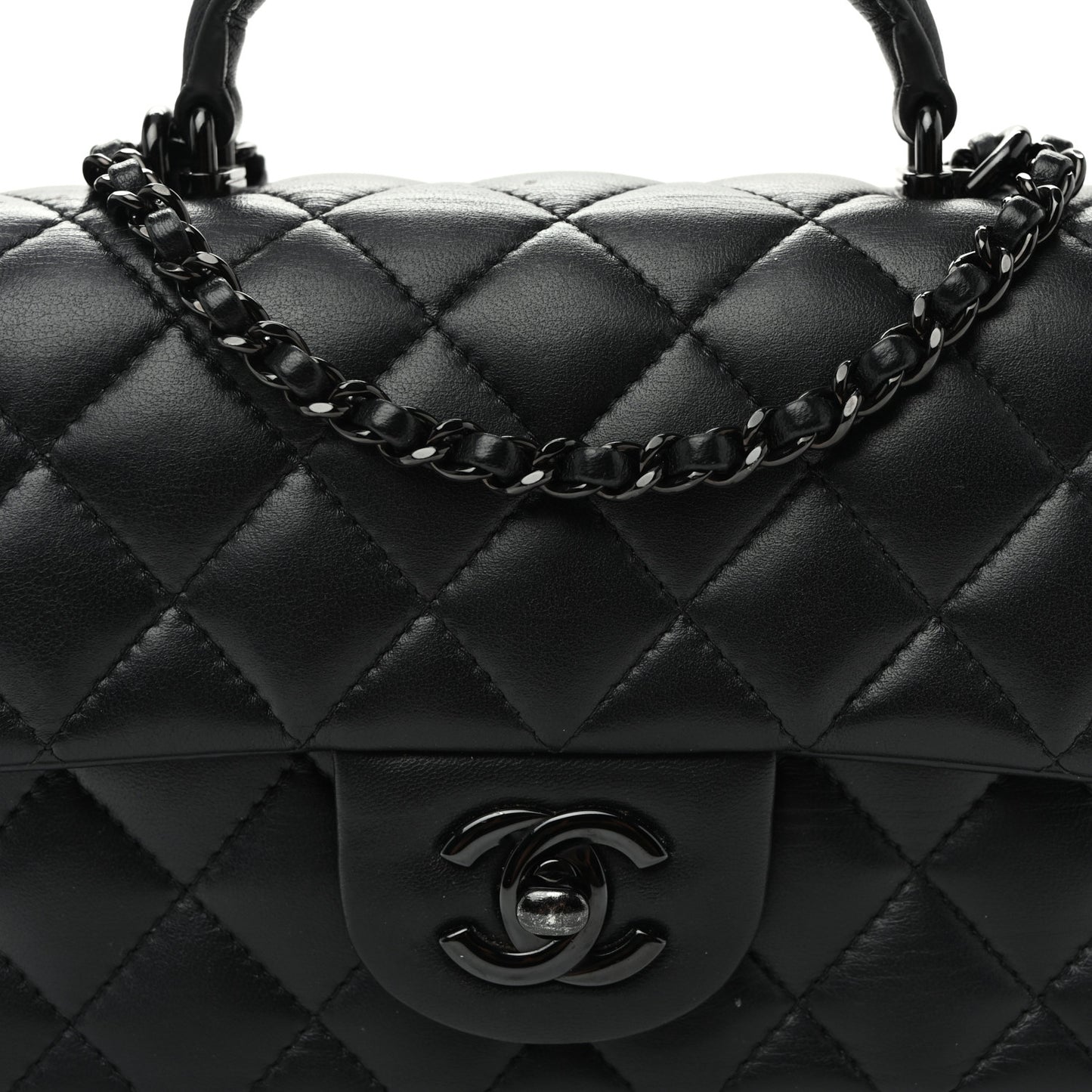 Lambskin Quilted Mini Top Handle Rectangular Flap So Black