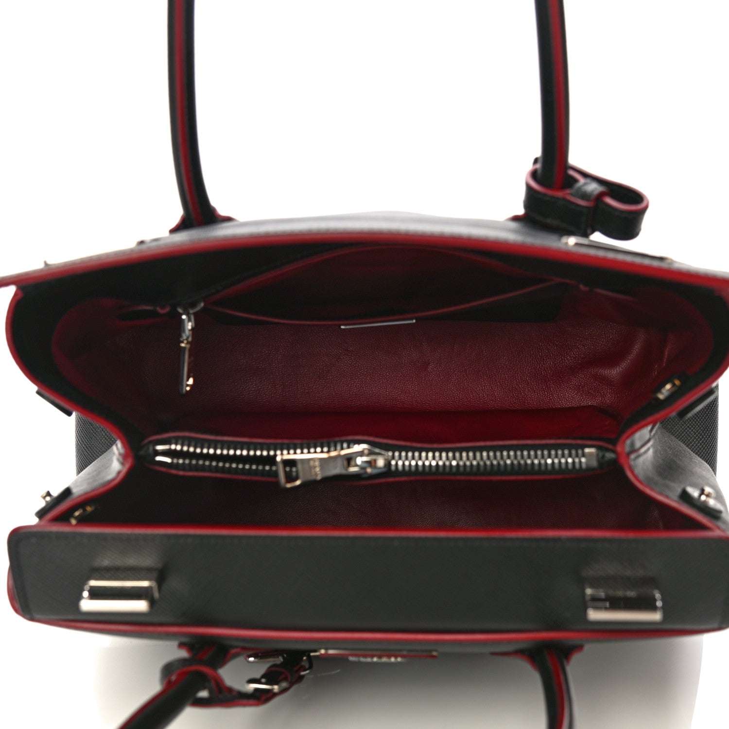 Prada Saffiano Cuir Twin Tote Black Fuoco 4 of 9