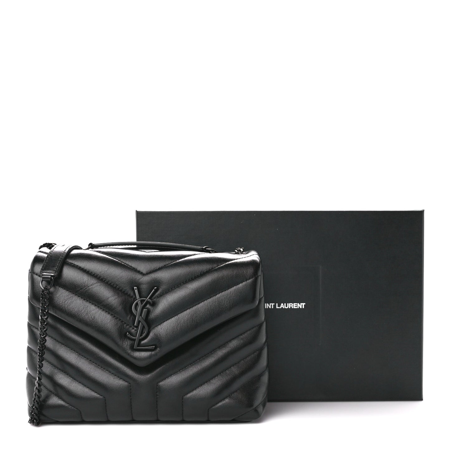 Calfskin Y Quilted Monogram Monochrome Small Loulou Chain Satchel Black