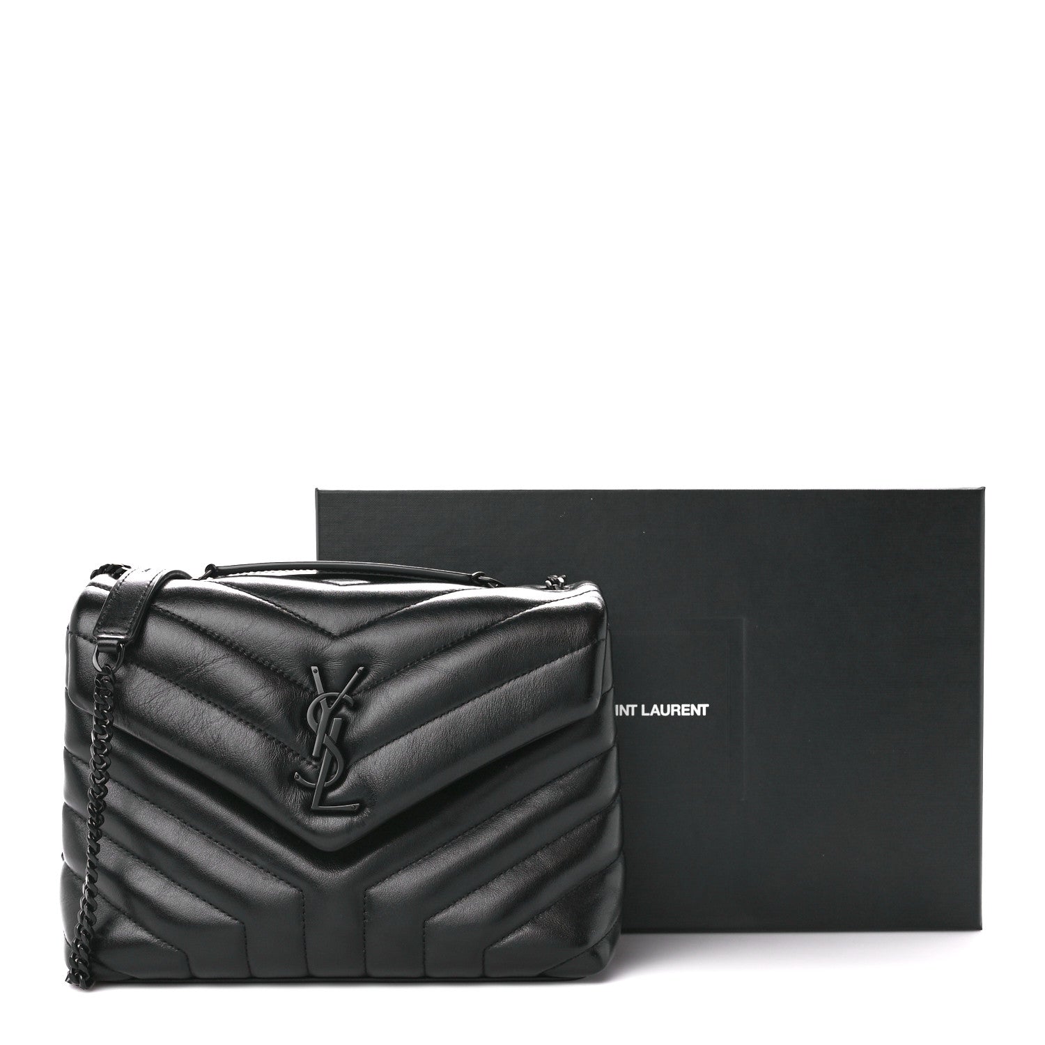 Saint Laurent Calfskin Y Quilted Monogram Monochrome Small Loulou Chain Satchel Black 12 of 12