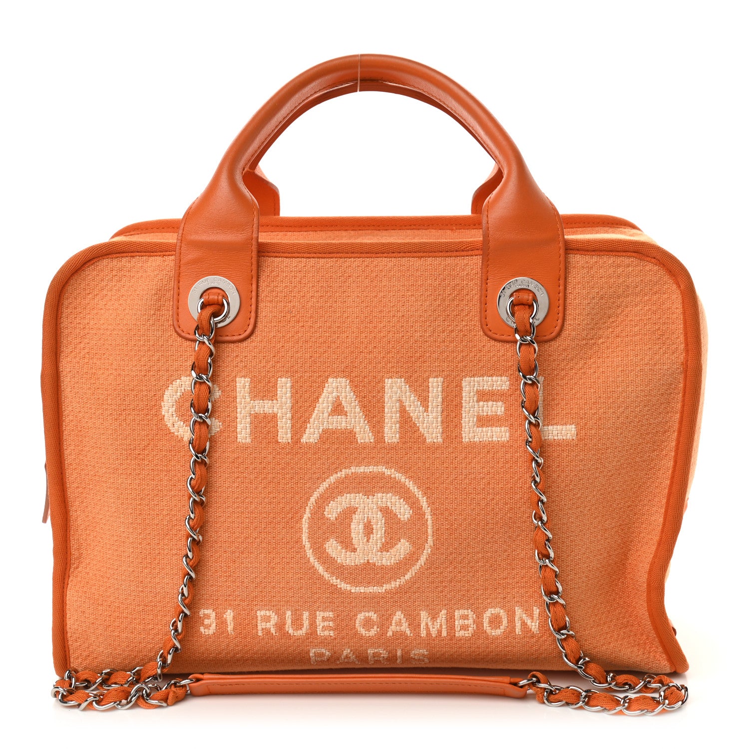 Chanel Canvas Deauville Bowling Bag Orange 1 of 9