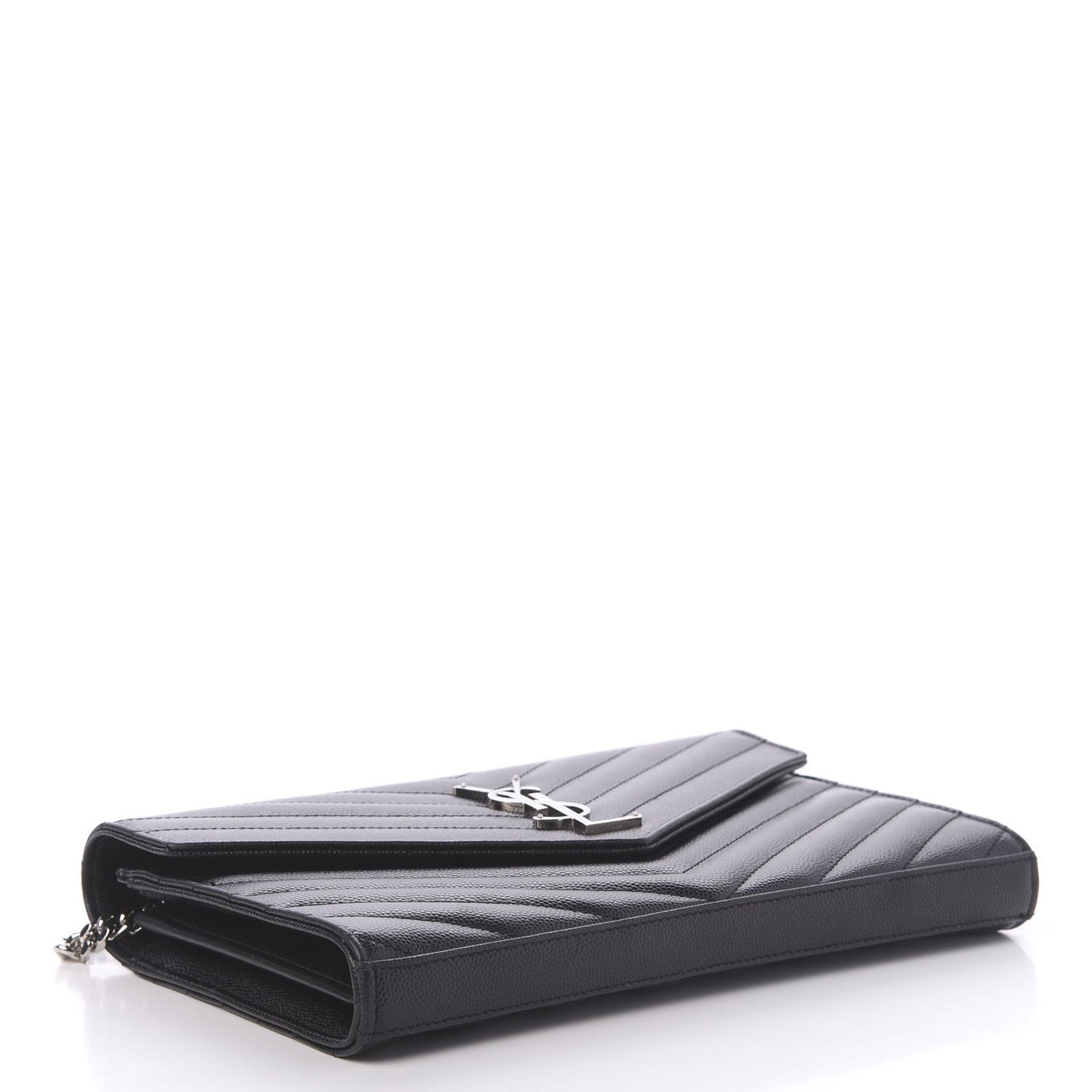 Grain De Poudre Matelasse Chevron Monogram Chain Wallet Black