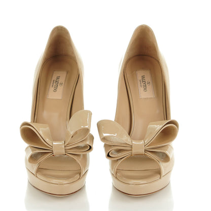 Valentino Garavani Patent Couture Bow Peep Toe 30/125mm Platform Pumps 39.5 Beige 2 of 7