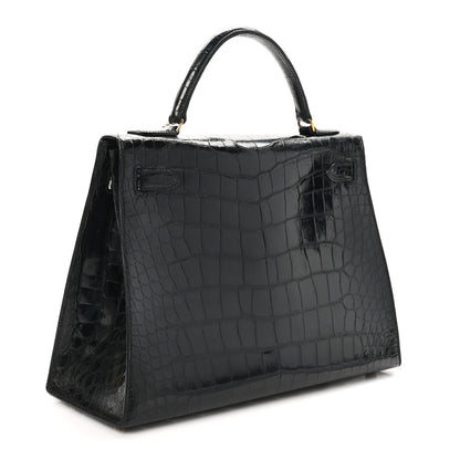 Hermes Shiny Alligator Kelly Sellier 32 Black 2 of 10