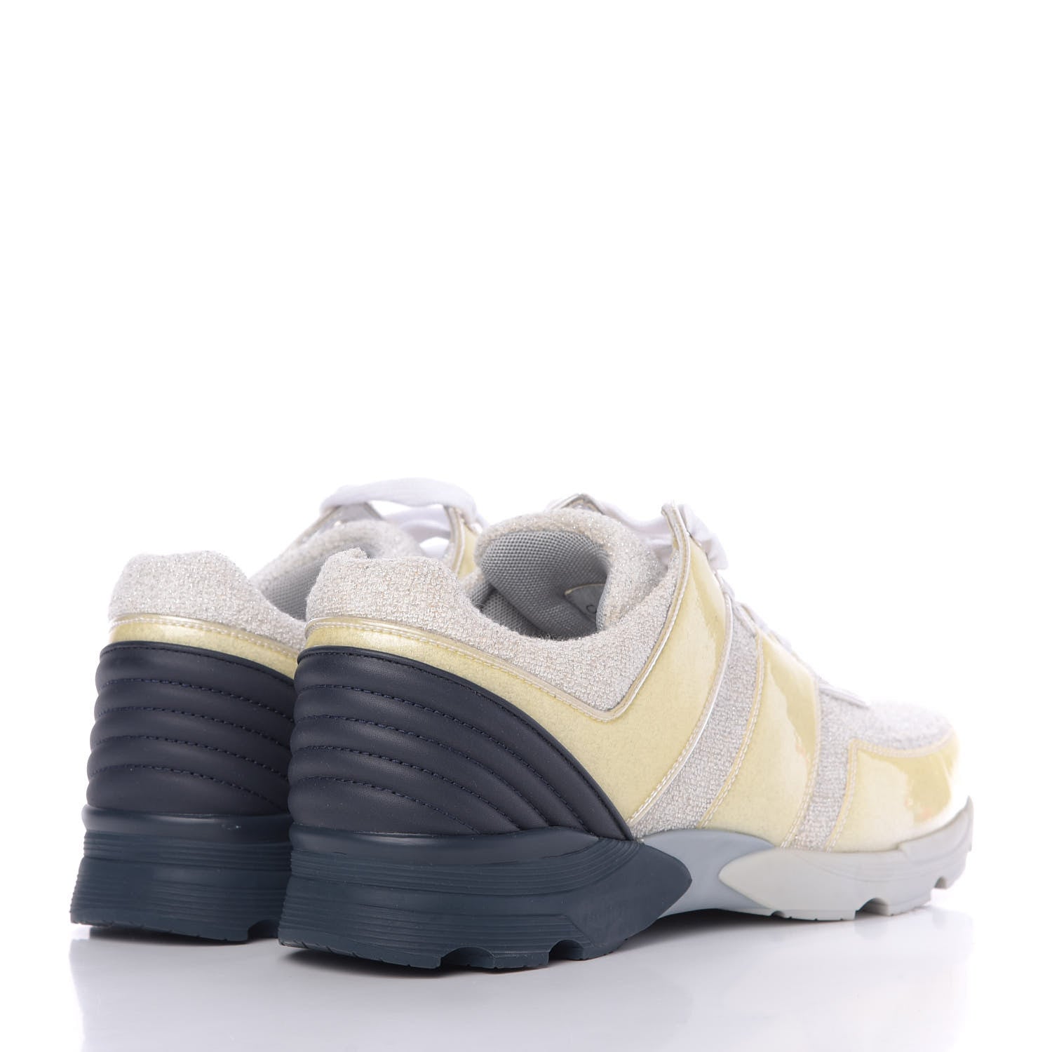 Chanel Iridescent Terry Cloth PVC Calfskin Sneakers 44 Silver 4 of 9