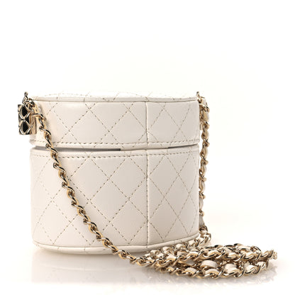 Chanel Lambskin Quilted Round Mini Vanity Case With Chain Case With Chain White 3 of 12