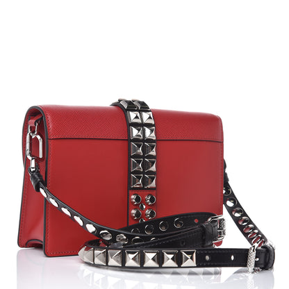 Prada Saffiano City Calfskin Studded Small Elektra Shoulder Bag Fuoco Black 3 of 6