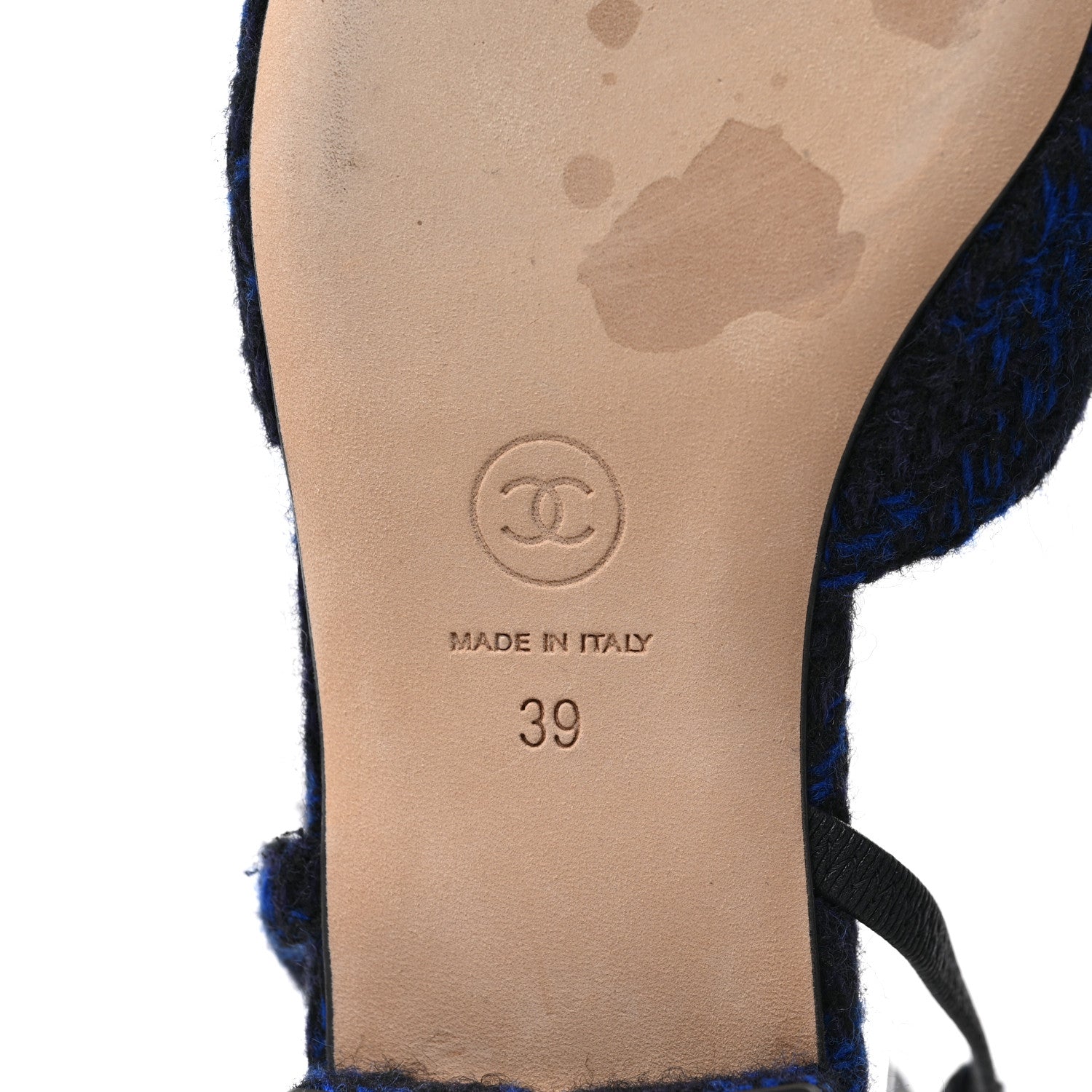 Chanel Tweed Cap Toe Slingback Flats 39 Blue Black 6 of 8