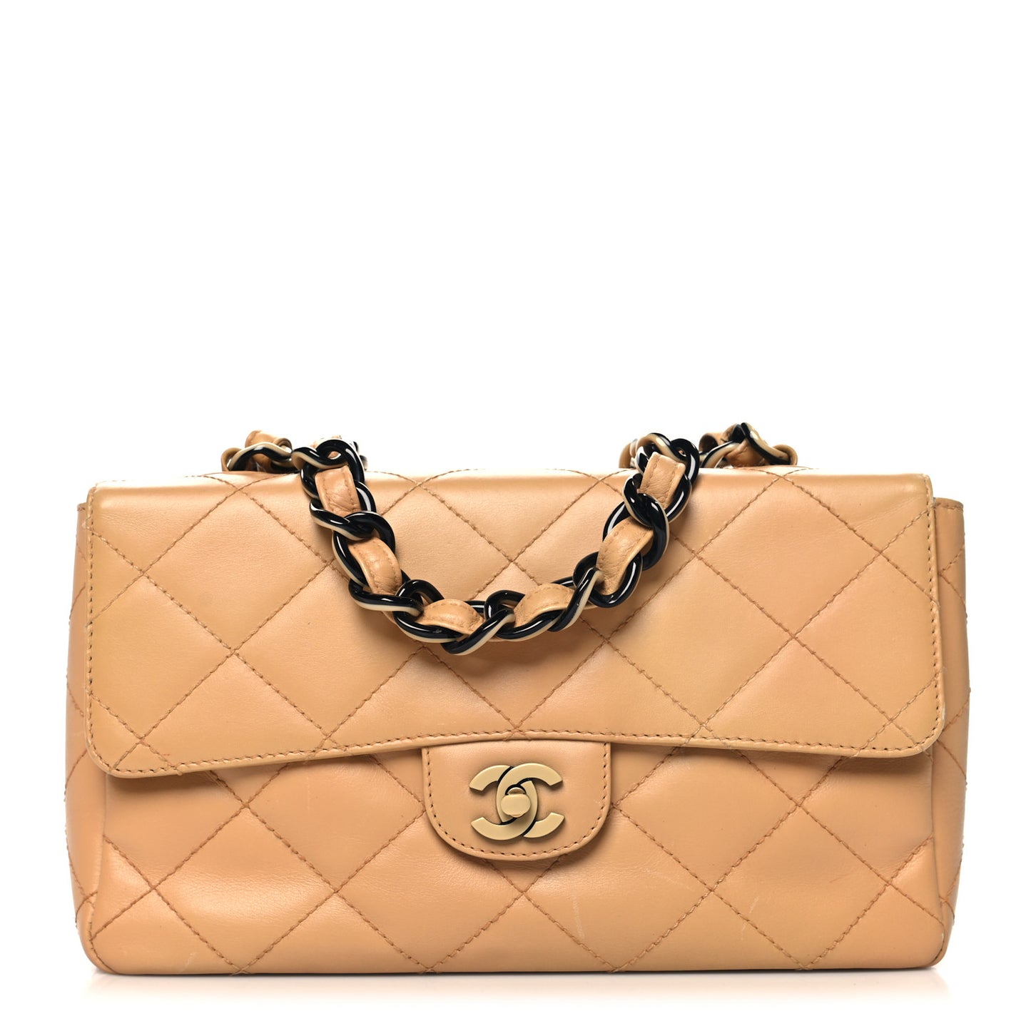 Lambskin Quilted Medium Single Flap Beige