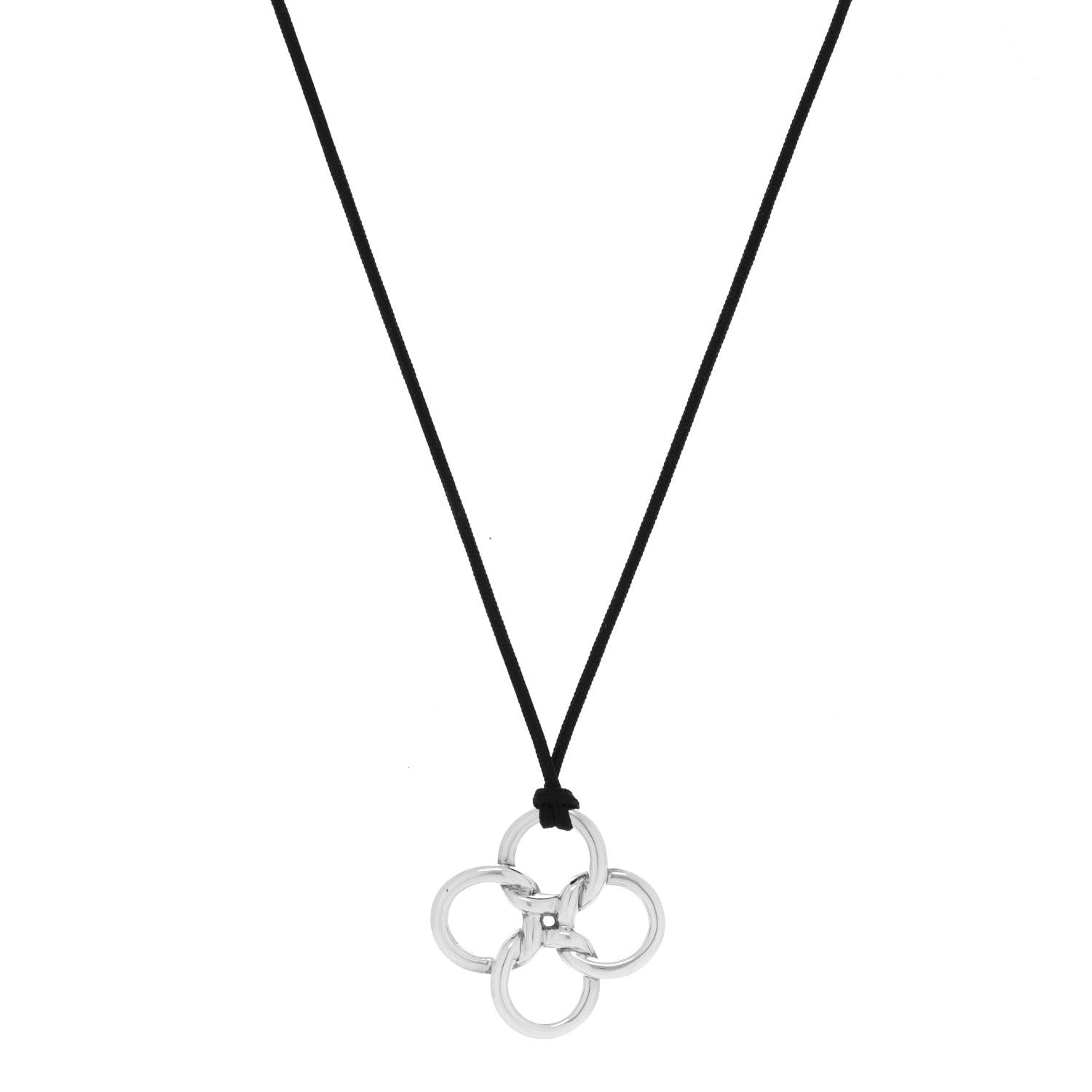 Tiffany Sterling Silver Elsa Peretti Quadrifoglio Pendant Cord Necklace 1 of 5