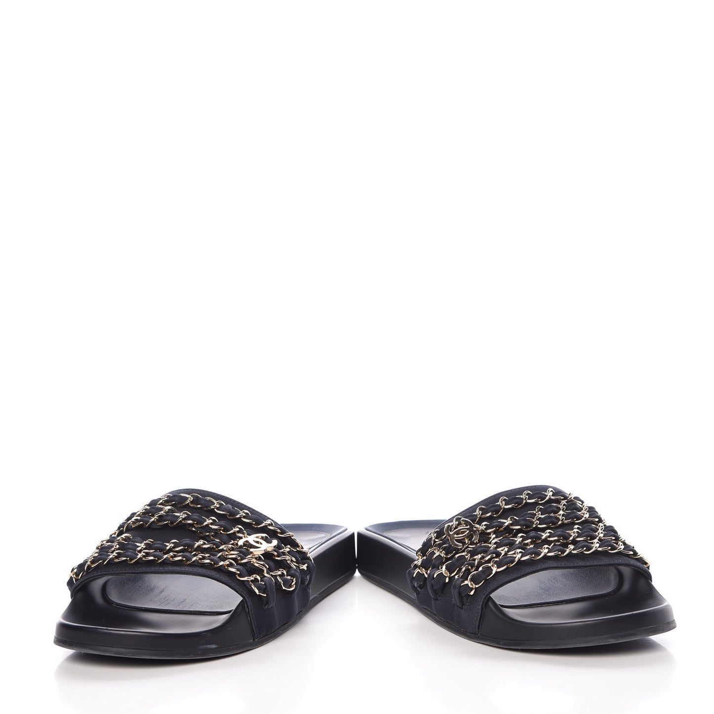 Satin Canvas Chain Flat Sandals 37 Marine