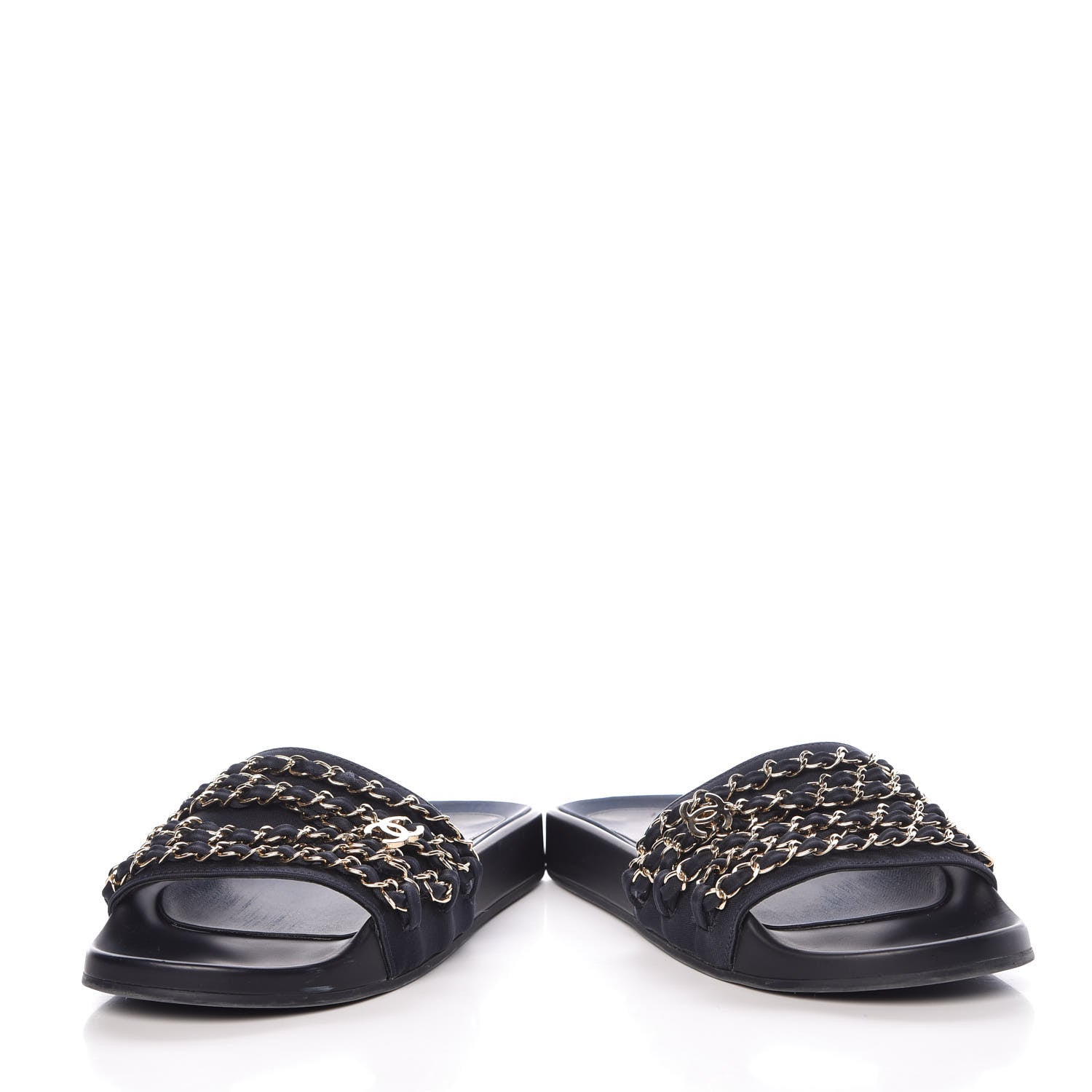 Chanel Satin Canvas Chain Flat Sandals 37 Marine 6 of 16