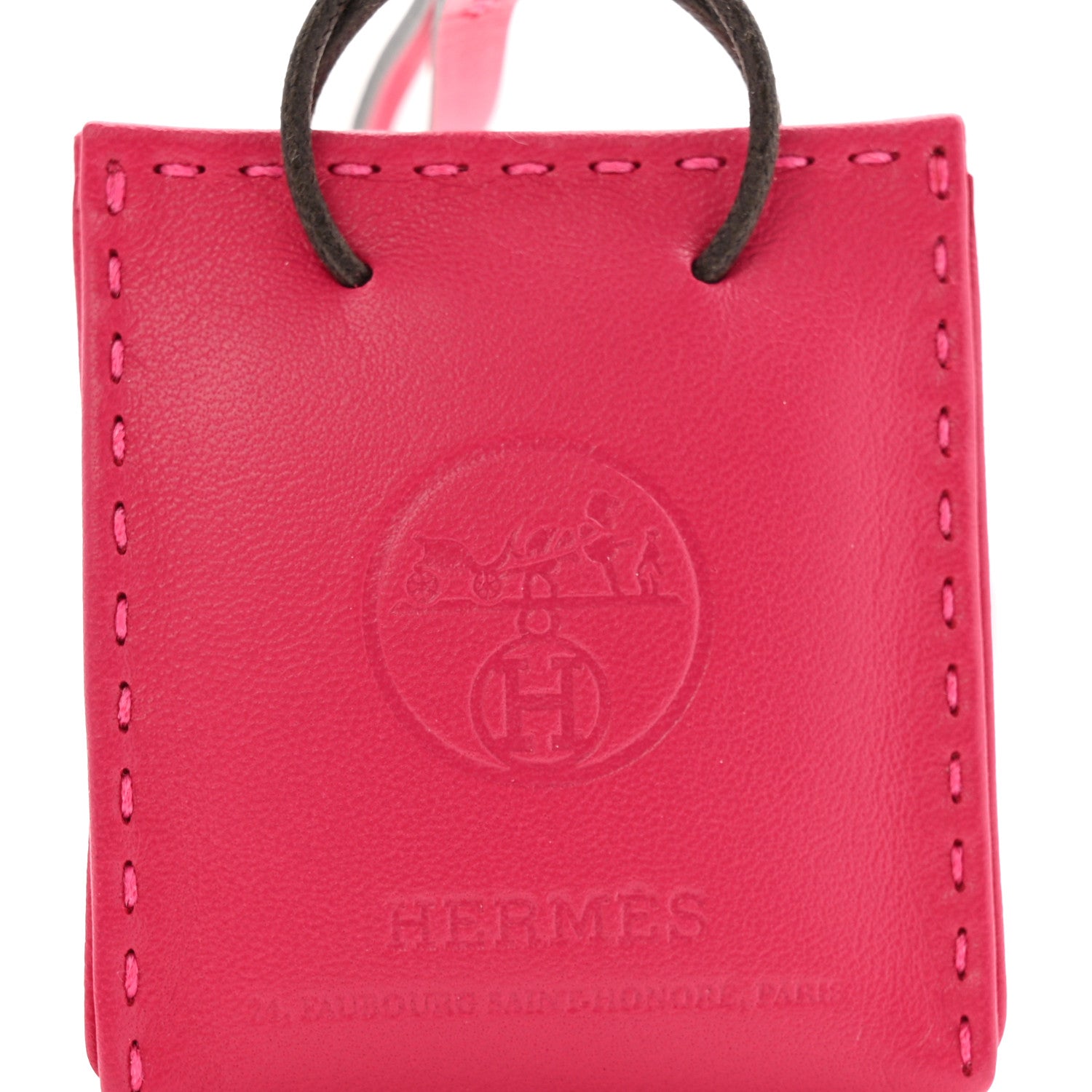 Hermes Milo Lambskin Swift Shopping Bag Charm Rose Mexico 3 of 6