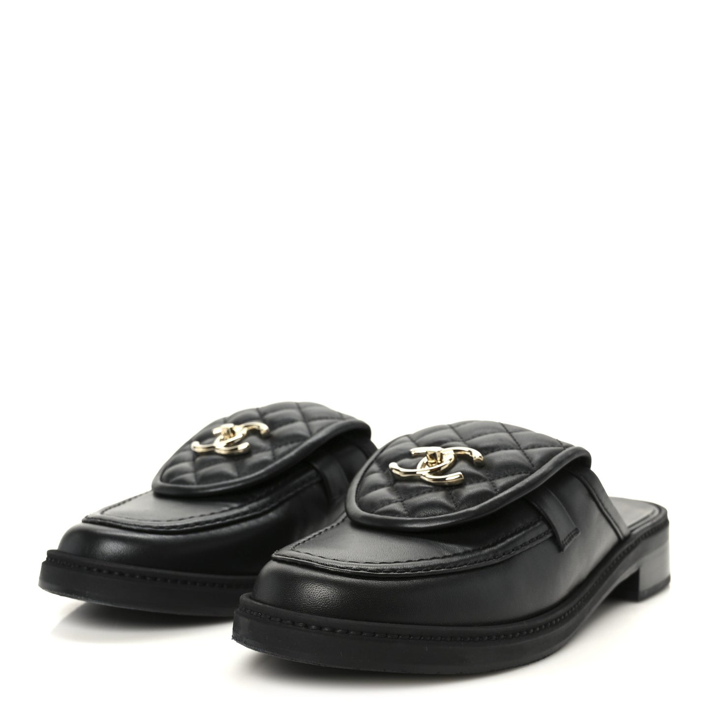 Lambskin Quilted CC Turnlock Mules 40 Black