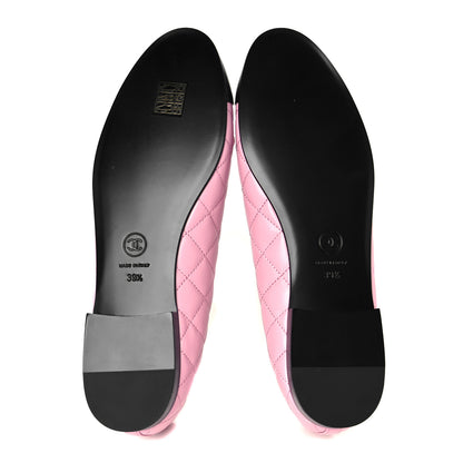 Chanel Lambskin Quilted CC Cap Toe Ballerina Flats 39.5 Pink Black 6 of 10