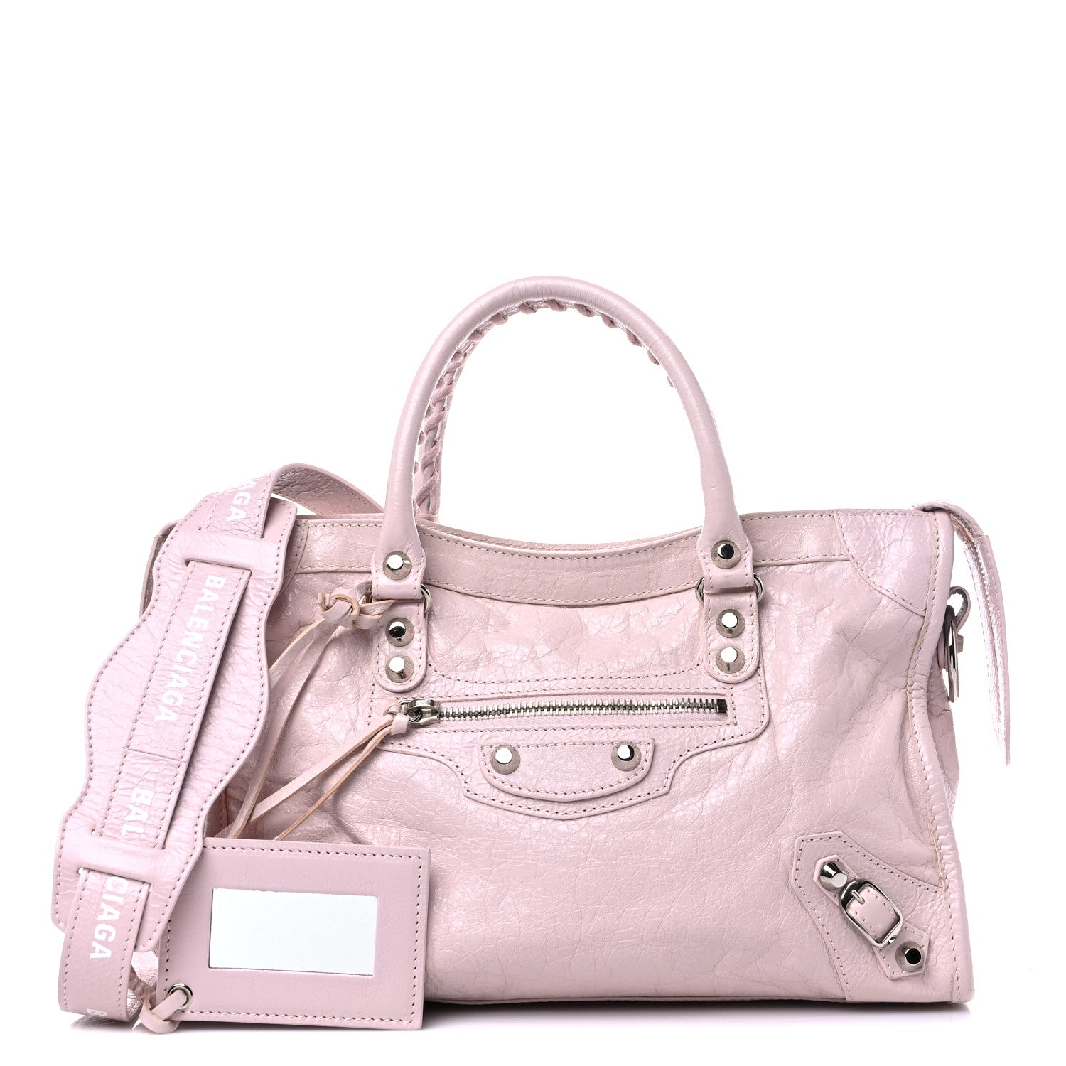 Balenciaga Agneau Classic Silver Hardware S City Logo Strap Light Rose White 1 of 9