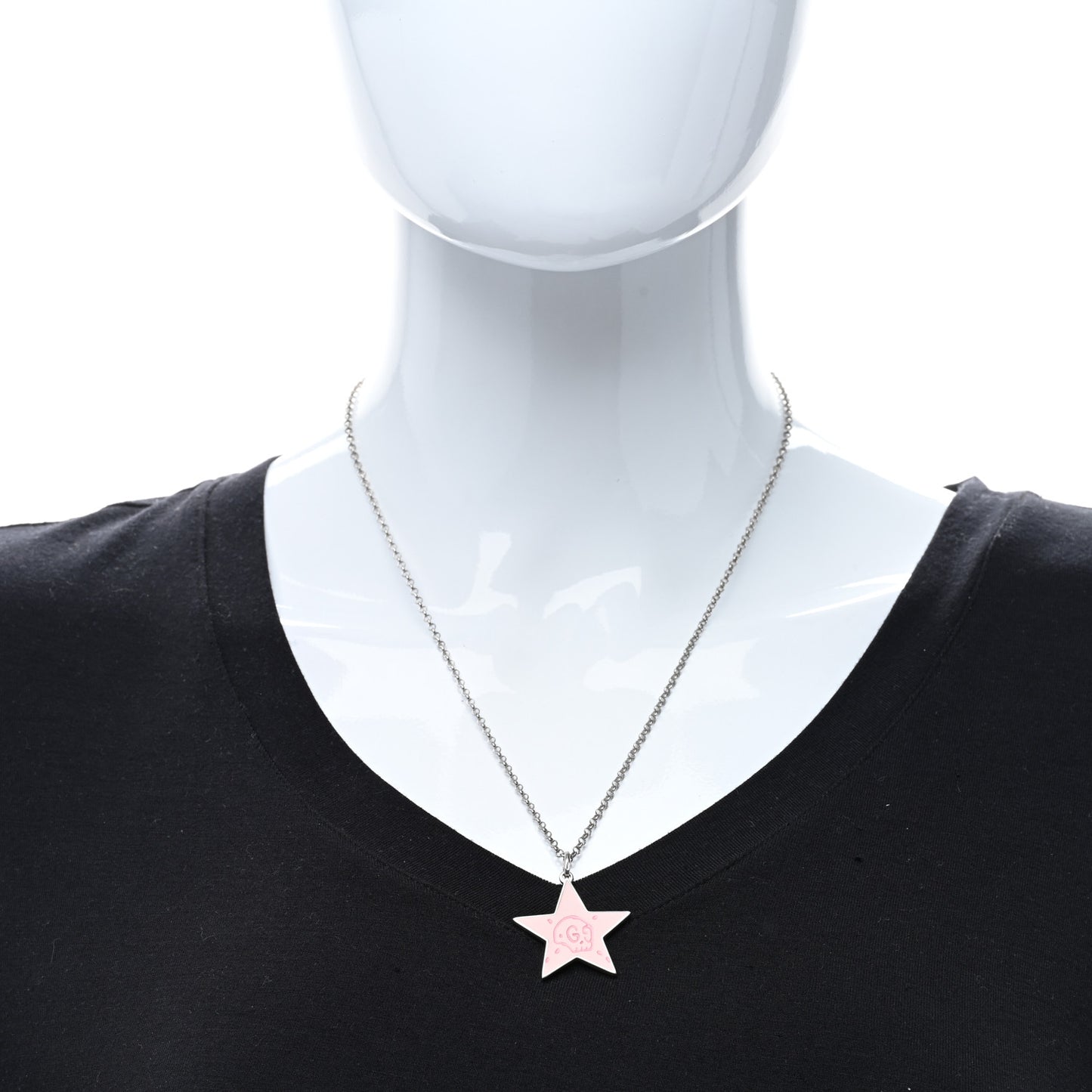 Sterling Silver Enamel GucciGhost Hamlet Skull Star Pendant Necklace Pink