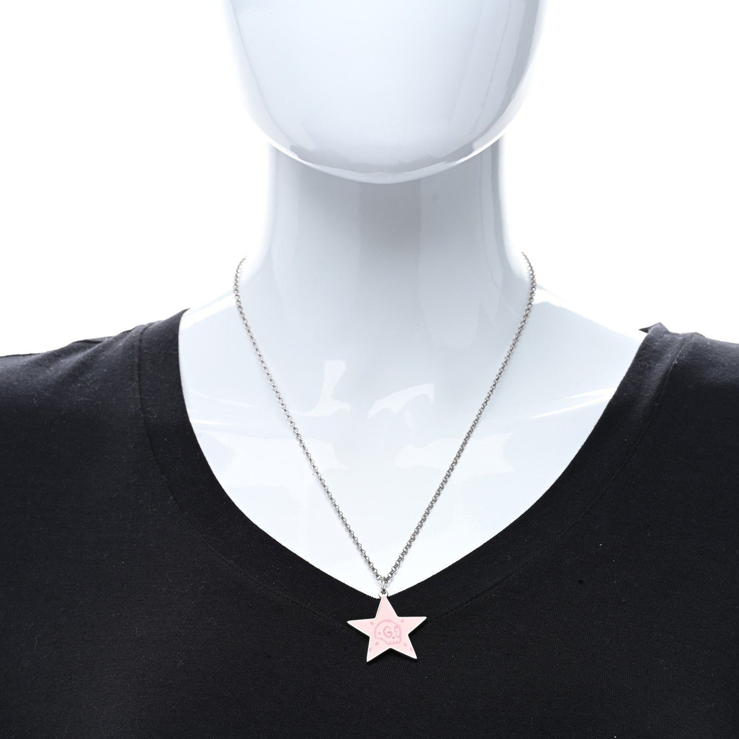 Gucci Sterling Silver Enamel GucciGhost Hamlet Skull Star Pendant Necklace Pink 3 of 4