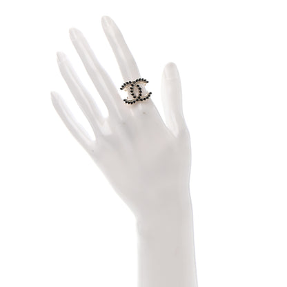 Chanel Metal Strass Crystal Dazzling Wheat CC Ring 6 Gold Black 2 of 4
