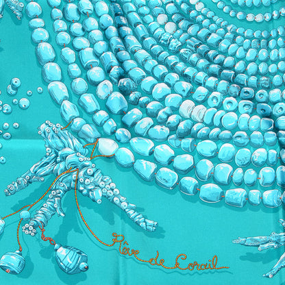 Hermes Silk Reve De Corail Scarf 90 Menthe Turquoise Canard 3 of 7