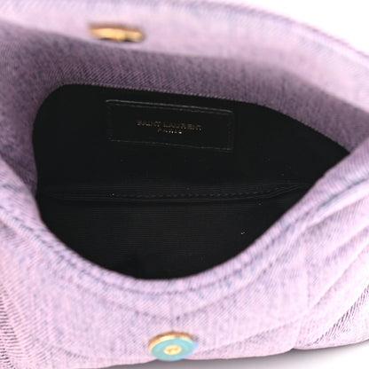 Saint Laurent Denim Quilted Loulou Puffer Monogram Pouch Clutch Bleached Lilac 6 of 9